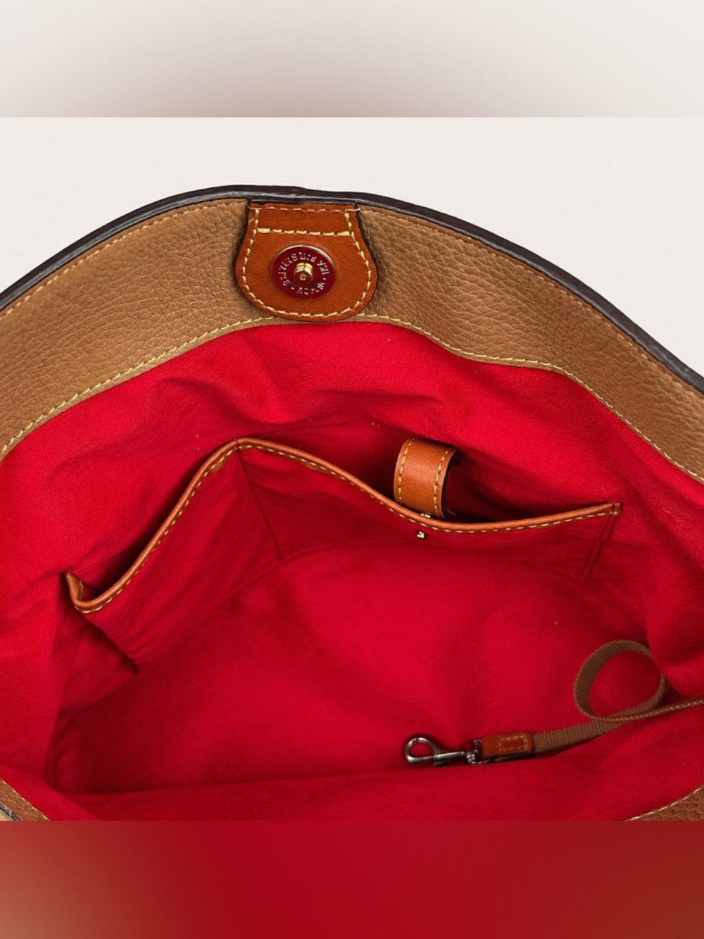 Dooney & Bourke Leather Satchel Tan Brown + Dust Bag Large - Picture 9 of 14